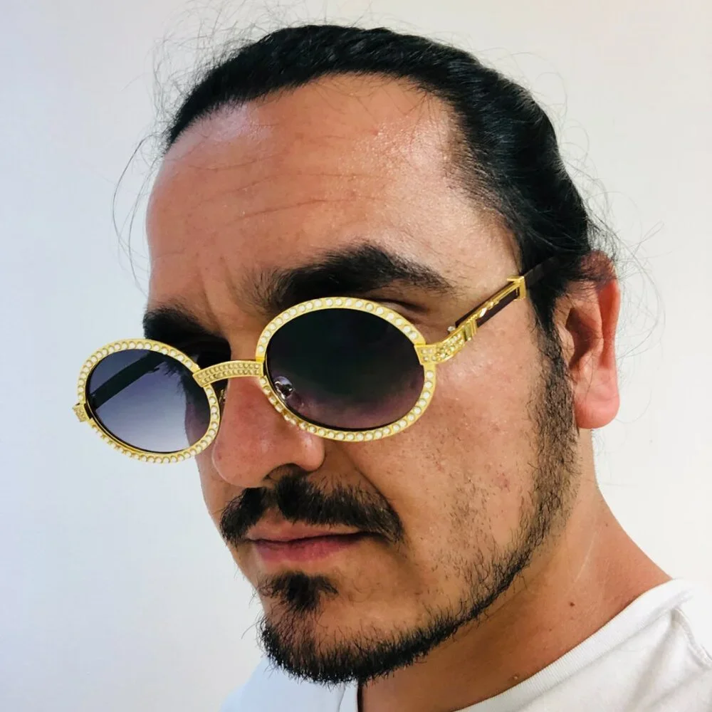 Men Sunglasses Round Black Lens Fashion Diamond Bling Hip Hop Style Lentes Gafas